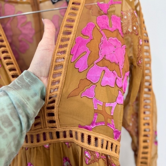 Free People For Love and Lemons Temecula Silk Blend Long Sleeve Maxi Dress (XS) - Picture 5 of 12